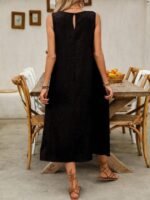 Kadın Askılı Yuvarlak Yakalı Kıloş Cepli Uzun Elbise - Görsel 3