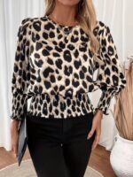 Kadın Uzun Kollu Bisiklet Yaka Leopar Desenli Modal Bluz - Görsel 2