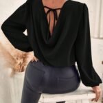 Kadın Uzun Kollu Yuvarlak Yaka Arkadan Bağcıklı Salaş Ithal Krep Bluz