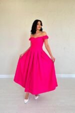 Fuşya Jakarlı Elbise - Görsel 3