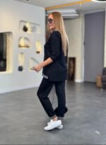 Kadın Uzun Kollu Ribana Ve Fermuar Detay Bluz Ve Yüksel Bel Pantolon 2li Takım - Görsel 5