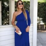 Kadın Uzun Kollu Tek Omuz Detay Krep Elbise