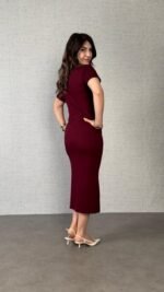 Kadın Kısa Kollu Bisiklet Yaka Yandan Bağlamalı Viskon Iki Iplik Elbise - Görsel 10