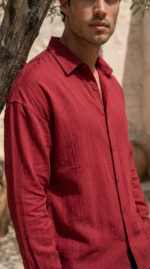 Erkek Armürlü Yarım Oversize Müslin Gömlek - Görsel 4