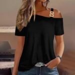 Kadın Kısa Kollu Tek Askı Detaylı Tokalı Viskon Bluz - Görsel 3