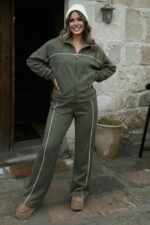 Kadın Uzun Kollu önden Fermuarlı Bluz Ve Pantolon Modal Ikili Takım - Görsel 3