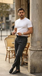 Erkek Basic Bisiklet Yaka Kısa Kollu Triko Tişört - %100 Pamuk Akrilik - Görsel 5