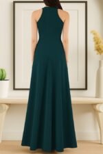 Kadın Kolsuz Halter Yaka Derin Yırtmaç Detaylı Tam Boy Ithal Krep Elbise - Görsel 2