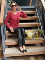 Kadın Uzun Kollu Kruvaze Yaka Kol Ve Etek Ucu Manşet Detay Yumoş Bluz - Görsel 7