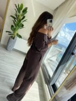 Kadın Uzun Kollu Tek Omuzdan Açık Modal Bluz Ve Pantolon Ikili Takım - Görsel 6
