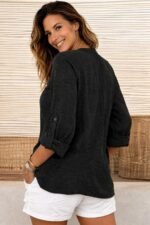 Kadın Truvakar Kol Hakim Yakalı Yandan Düğme Detaylı Aerobin Bluz - Görsel 3