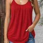 Kadın Ip Askılı Yuvarlak Yakalı Pileli Uzun Viskon Bluz