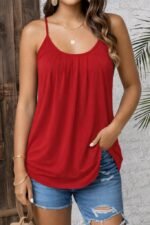 Kadın Ip Askılı Yuvarlak Yakalı Pileli Uzun Viskon Bluz