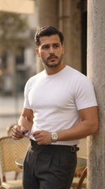 Erkek Basic Bisiklet Yaka Kısa Kollu Triko Tişört - %100 Pamuk Akrilik - Görsel 4