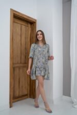 Yeşil Desenli Saten Elbise - Görsel 5