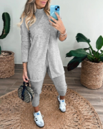 Kadın Uzun Kollu Balıkçı Yaka önden Düğmeli Bluz Ve Pantolon Yumoş Ikili Takım - Görsel 3