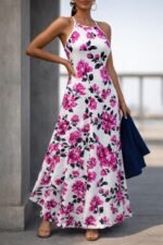 Kadın Omuzlardan Açık Ip Askılı Desenli Uzun Süprem Elbise - Görsel 2