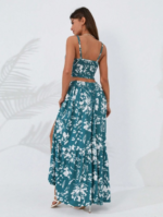 Kadın Ince Askılı çiçek Baskı Desenli Crop Yırtmaçlı Etek Ikili Süprem Takım - Görsel 6