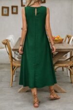 Kadın Askılı Yuvarlak Yakalı Kıloş Cepli Uzun Elbise - Görsel 3