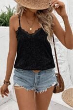 Kadın Ip Askılı V Dantel Yakalı Dantel Bluz - Görsel 2