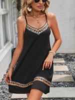 Kadın Ip Askılı V Yakalı Etnik Desenli Detaylı Elbise - Görsel 11