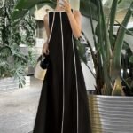 Kadın Omuzlardan Açık Yaka Ince şerit Detaylı Uzun Viskon Elbise