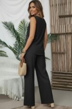 Kadın Askılı Yuvarlak Yakalı önü Asimetrik Detaylı Düğmeli Aerobin Bluz Ve Pantolon Ikili Takım - Görsel 3