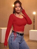 Kadın Kırmızı Kaşkorse Kumaş Bluz - Görsel 2
