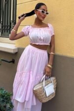 Büzgülü Crop Kat Detaylı Fırfır Etekli Takım 10196 - Görsel 7