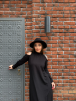 Kadın Balıkçı Yaka Omuzlardan Açık Uzun Kollu Janjan Krep Elbise - Görsel 6