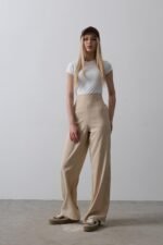 Beli Yarım Lastikli Palazzo Pantolon - Camel - Görsel 3