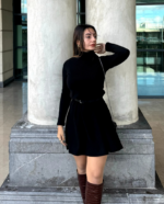 Kadın Uzun Kollu Balıkçı Yaka Salaş Kusa Akrilik Elbise - Görsel 6