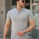 Erkek Hakim Yaka Dokuma Pamuklu Kumaş Kısa Kollu T-shirt