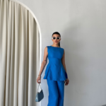 JAKAR KETEN KOLSUZ BLUZ-PANTOLON TK - Mavi