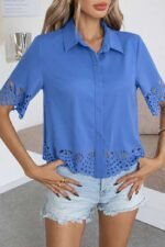 Kadın Kısa Kollu Yakalı önden Düğmeli Dubai Gömlek Bluz - Görsel 3