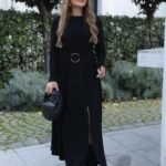 Kadın Uzun Kollu Bisiklet Yaka önden Halka Detaylı Yırtmaçlı Uzun Viskon Iki Iplik Elbise