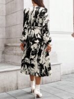 Kadın Uzun Kollu Kruvaze Yakalı Yandan Bağlamalı Desenli Mini Modal Elbise - Görsel 4