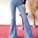 Kadın Yüksek Bel Ispanyol Paça Kot Pantolon