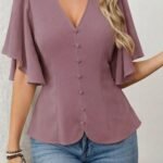 Kadın Kısa Kollu önden Düğmeli Ithal Krep Bluz