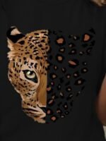 Kadın Kısa Kollu Bisiklet Yaka Desenli Viskon Bluz - Görsel 2