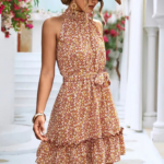 Kadın Eteği Volanlı Halter Yaka Süprem Elbise