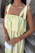 Etek Ucu Brode Nakışlı Boyundan Bağlamalı Elbise 2881 - Görsel 5