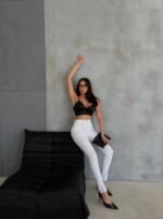 DÜĞME VE FERMUARLI KOT PANTOLON - Beyaz - Görsel 4