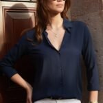 Kadın Uzun Kollu Dokuma Kumaş Klasik Gömlek