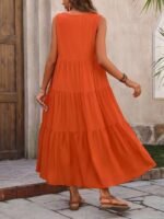 Kadın Askılı V Yakalı Uzun Dokuma Viskon Elbise - Görsel 4