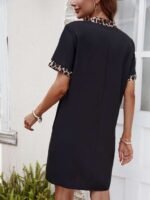 Kadın Kısa Kollu V Yakalı Leopar Desen Detaylı Modal Elbise - Görsel 4