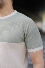 Erkek Renk Bloklu Bisiklet Yaka Kısa Kollu Triko Tişört - Görsel 3