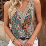 Kadın Askılı V Yaka Dantelli Süprem Bluz