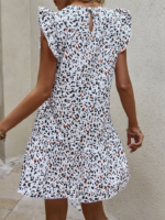 Kadın Kısa Kollu Bisiklet Yaka Etek Ucu Volanlı Kısa Dokuma Elbise - Görsel 4