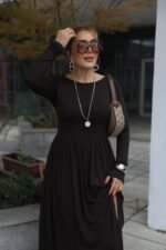 Kadın Kayık Yaka Sırt Dekoltesi Ve Yırtmaç Detay Maxi Boy Elbise - Görsel 3